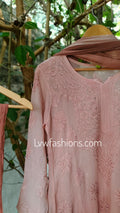 Elegant E L I F Brownies Premium Georgette 3-piece set with resham embroidery by LVW Fashion, showcasing intricate craftsmanship.