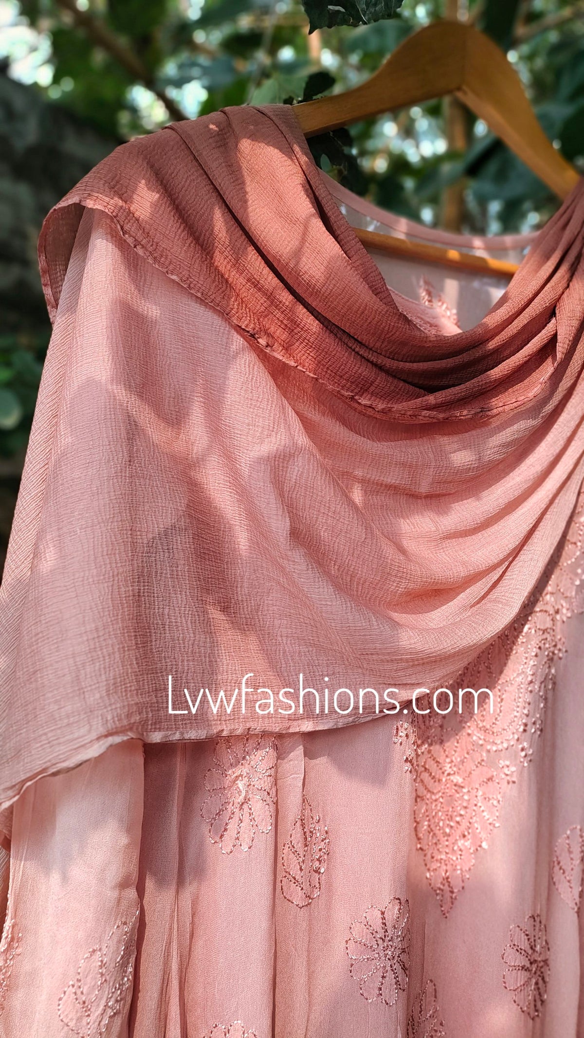 E L I F Brownies premium Georgette 3-piece set with Resham embroidery by LVW Fashion, showcasing intricate hand-embroidery details.