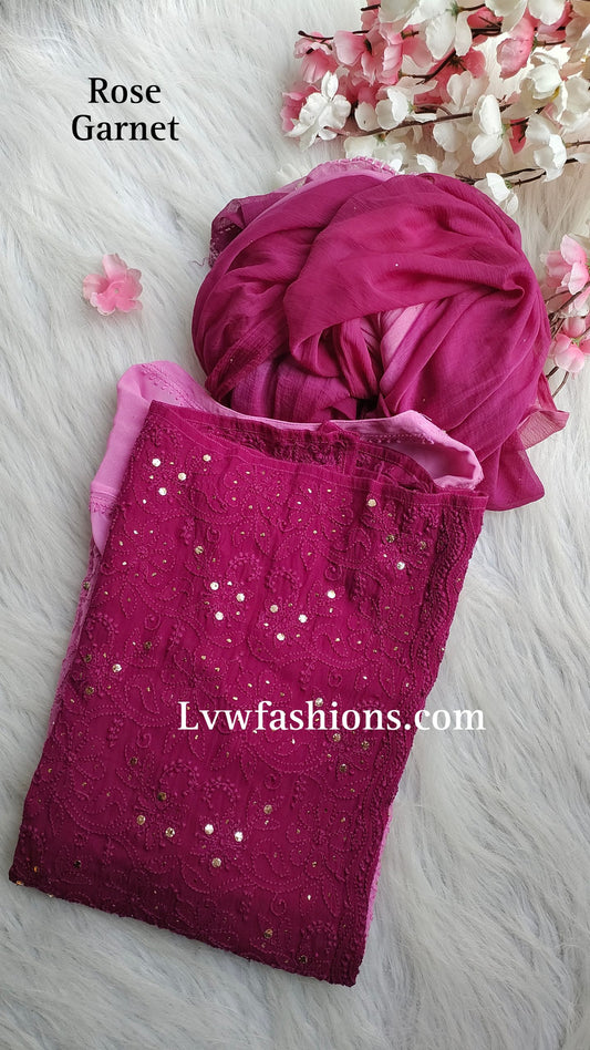 Electric blue Rose Premium Georgette Chikankari kurta by LVW Fashion with intricate white embroidery, lightweight and elegant.