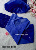 Electric blue Rose Premium Georgette Chikankari kurta by LVW Fashion, featuring intricate pure Chikankari embroidery.