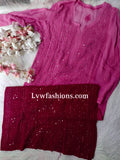 Electric blue Rose Premium Georgette Chikankari kurta by LVW Fashion, showcasing intricate hand-embroidered design.