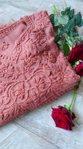 Elham Peach premium soft georgette Chikankari tunic by LVW Fashion, showcasing intricate embroidery and elegant design.