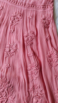 Elham Peach premium soft georgette Chikankari tunic by LVW Fashion featuring intricate hand embroidery and a flowing silhouette.