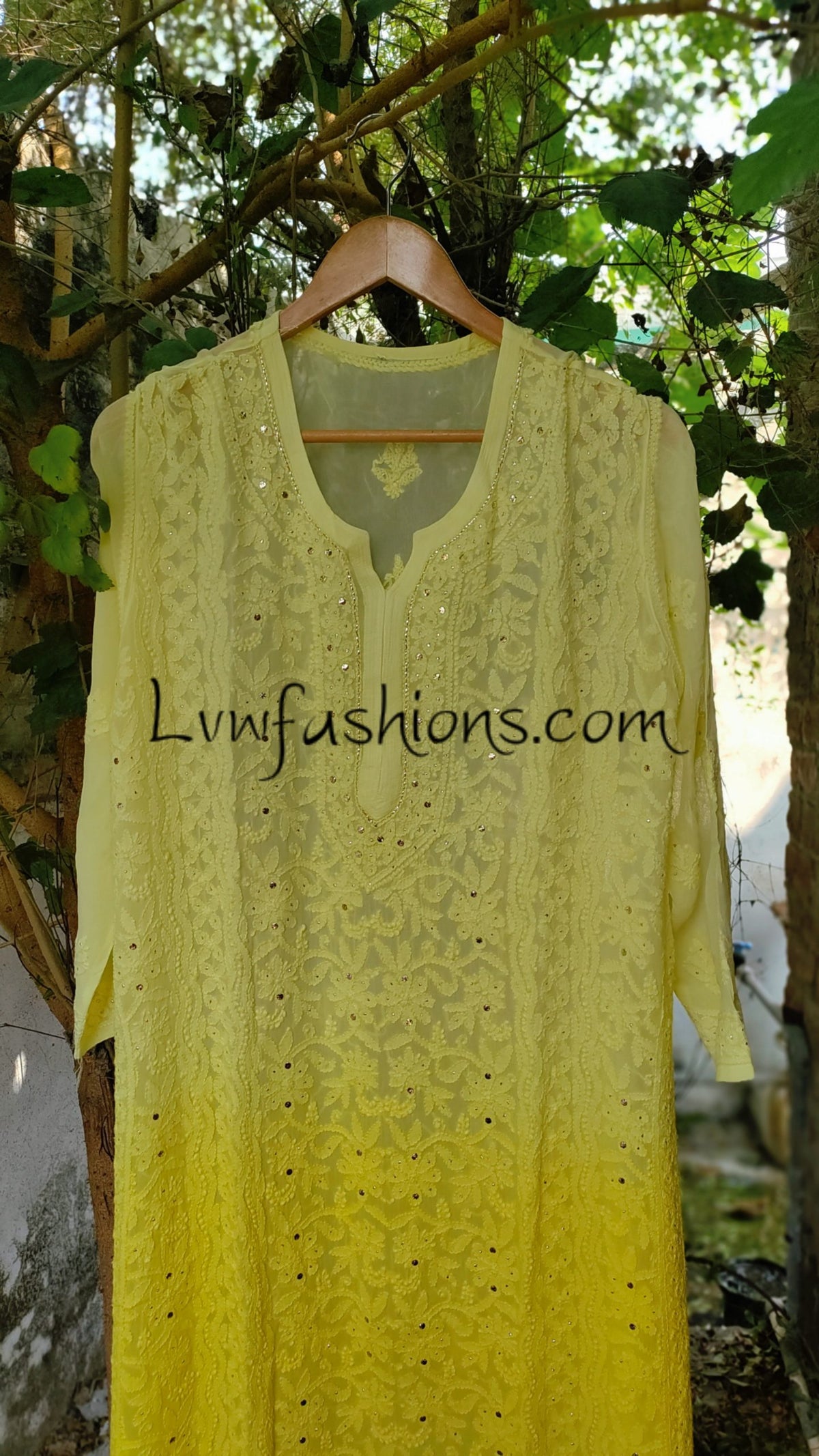Emil Premium Georgette Floral Motifs Chikankari 3-piece set by LVW Fashion featuring intricate floral embroidery and elegant design.