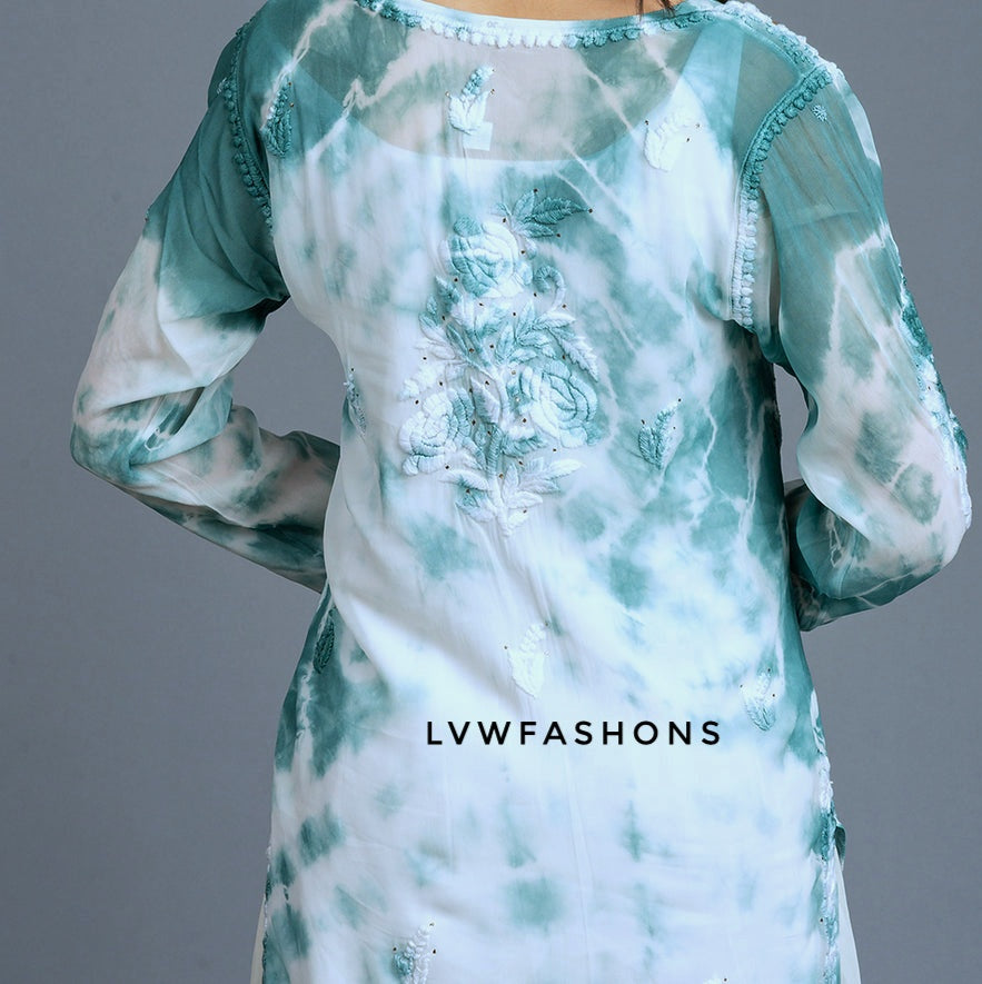 LVW Fashion Feriha Premium Georgette long Chikankari and Kamdani add-on kurta with slip, elegant traditional embroidery and soft fabric
