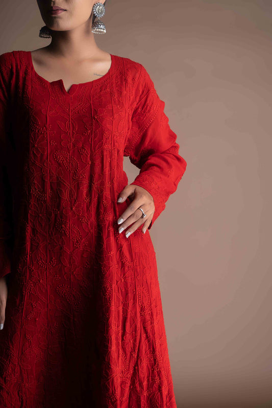 Fida premium georgette Anarkali dress with intricate Resham embroidery by LVW Fashion Luxurious Chikankari, full work traditional design