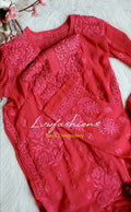 French Raspberry Premium Georgette 3-piece set by LVW Fashion, featuring elegant Chikankari embroidery and luxurious fabric.