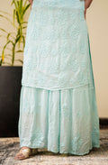 Adaya Ice Blue Premium Georgette Chikankari set with intricate embroidery, featuring top and bottom in a luxurious Chikankari style.