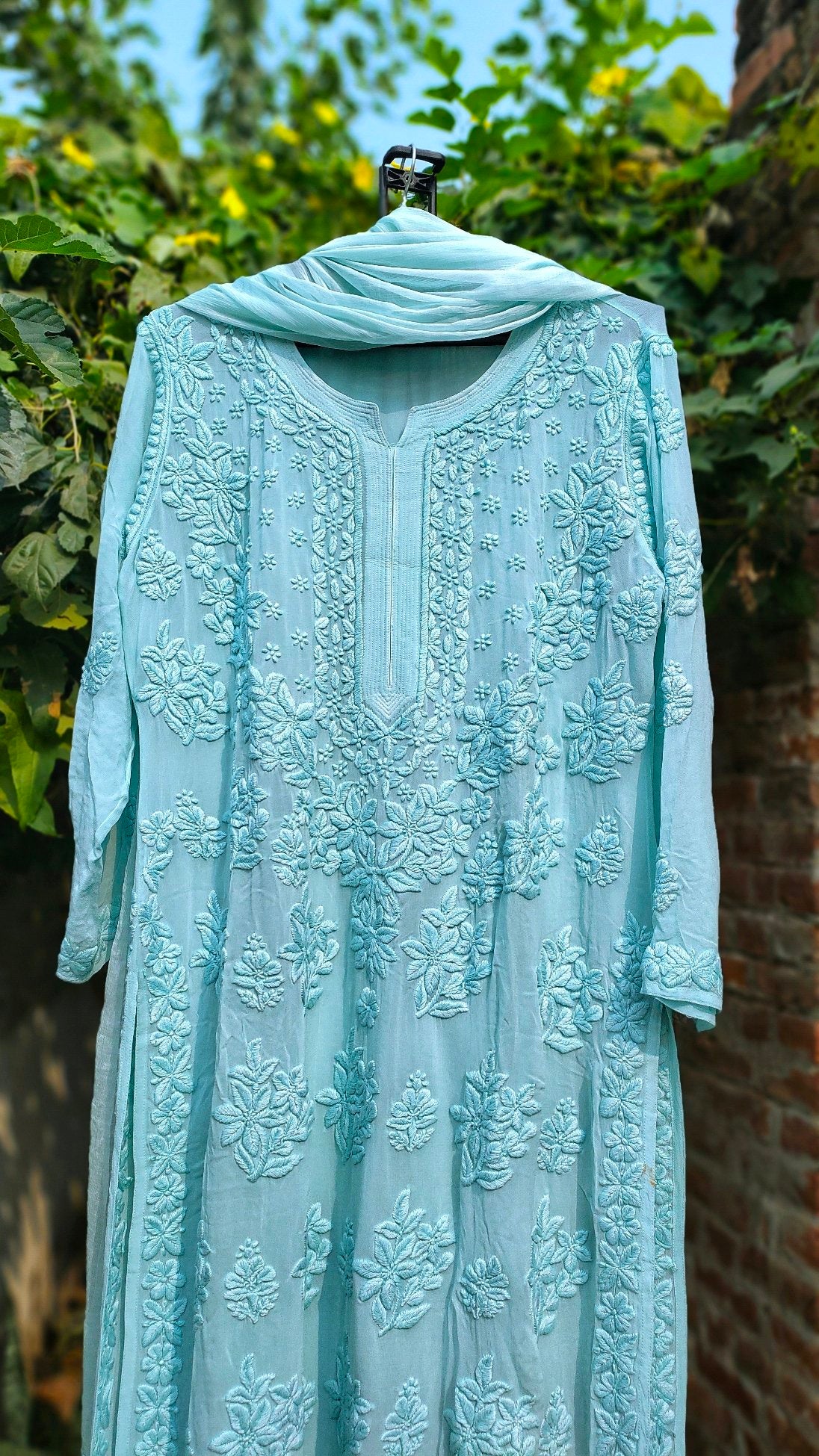 Adaya luxurious Look Chikankari Kurta Skirt Set by LVW Fashion, featuring intricate embroidery on a traditional Indian ensemble.