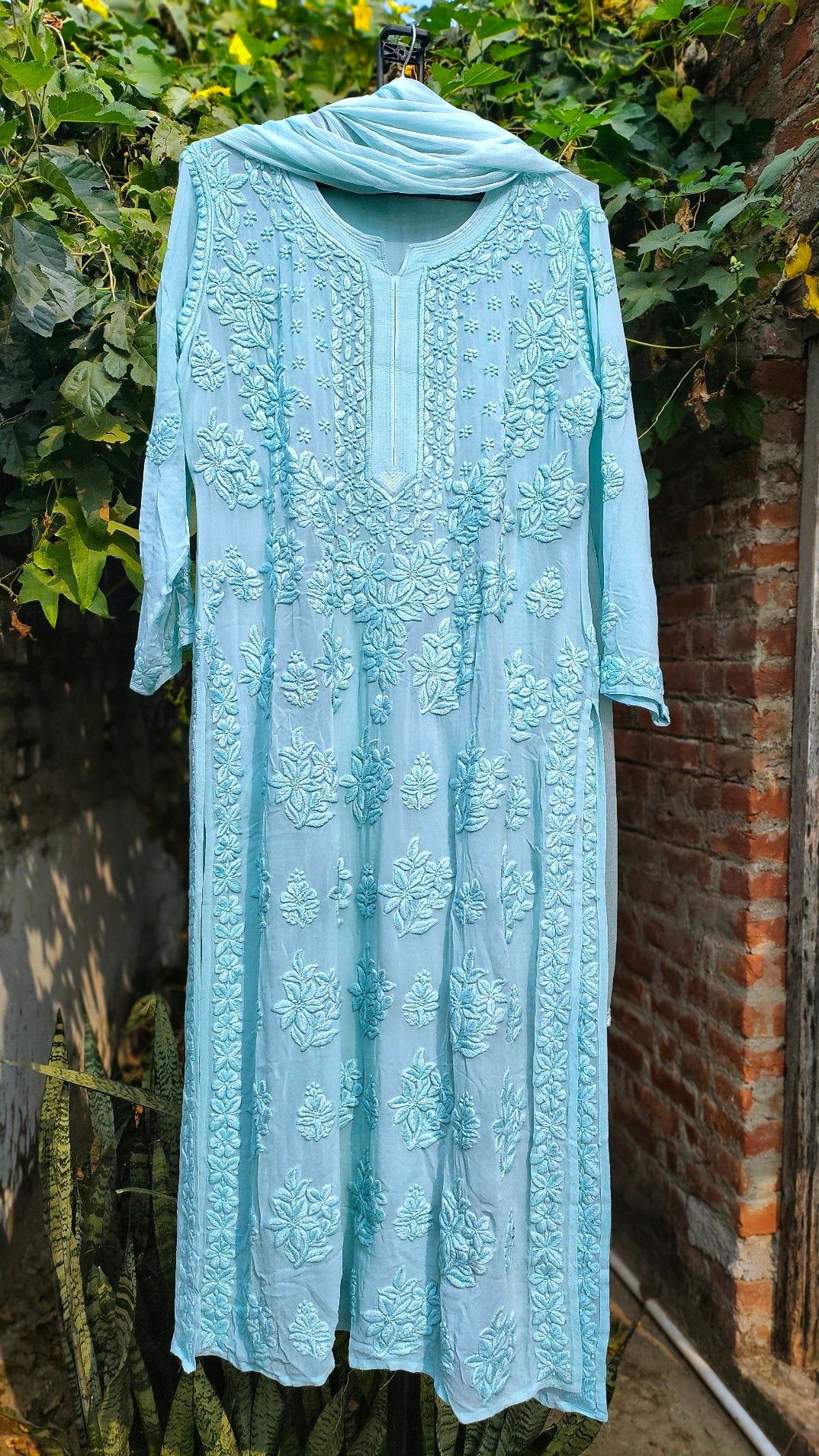 Luxurious Adaya Look Chikankari Kurta Skirt Set by LVW Fashion, featuring intricate embroidery and traditional design.