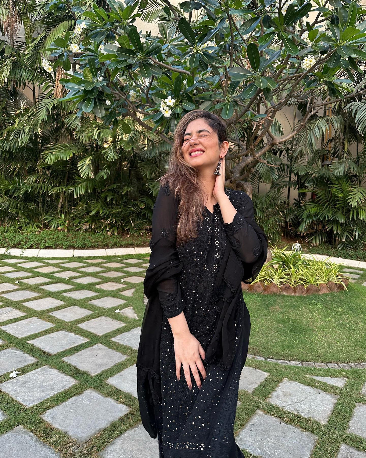 Black Beauty celebrity-inspired Chikankari Kurta Set by LVW Fashion, full set featuring intricate embroidery and traditional design.