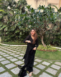 Black Beauty Celebrity Inspired Chikankari Kurta Set by LVW Fashion, full set with intricate embroidery and traditional design.