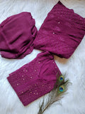 Fuchsia pink premium georgette Chikankari Kurti set with silk inner, by LVW Fashion Luxurious Chikankari, full-length image.