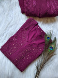 Fuchsia pink premium georgette Chikankari Kurti set with silk inner, by LVW Fashion Luxurious Chikankari, full-length outfit.