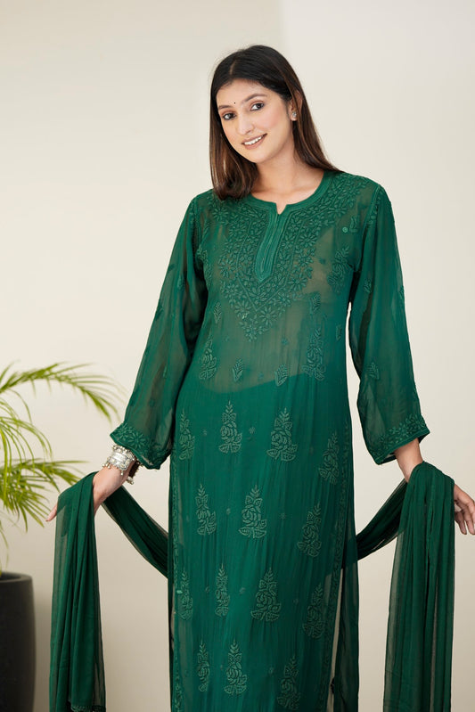 Heer Premium Georgette Chikankari Unique Design Sharara Set