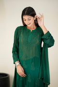 Heer Premium Georgette Chikankari Sharara Set by LVW Fashion featuring intricate embroidery and a unique design.
