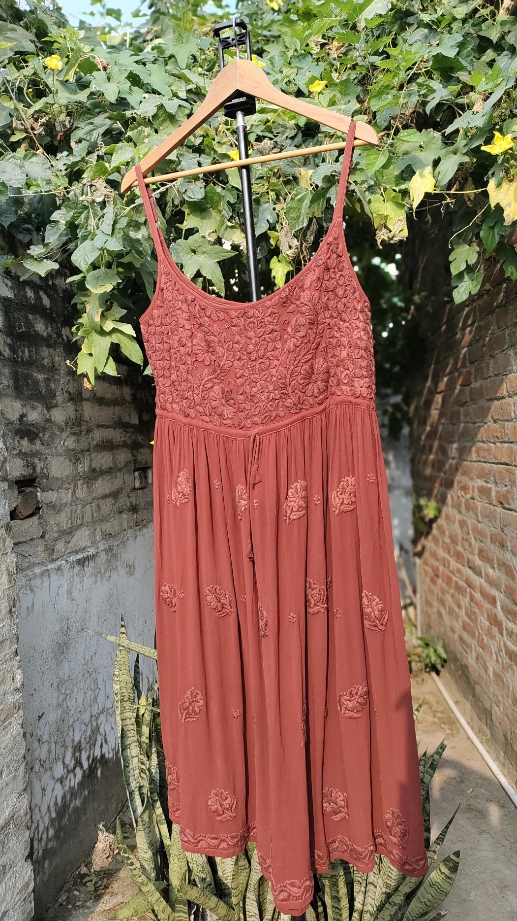 Hershey Kiss Premium Georgette Chikankari tunic dress set by LVW Fashion, featuring intricate embroidery and full-length design.