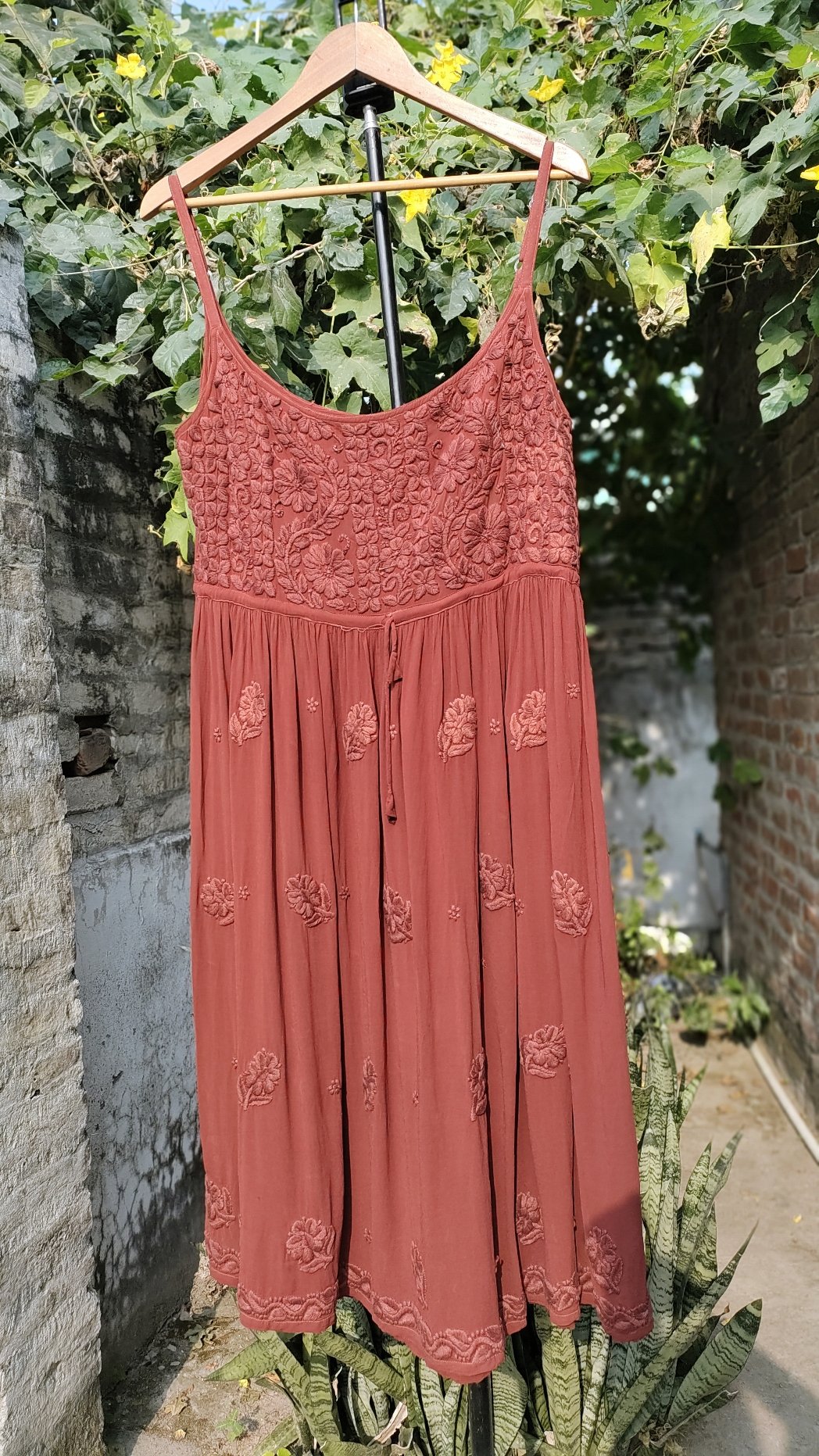 LVW Fashion Hershey Kiss premium georgette Chikankari tunic dress set, full view showcasing intricate embroidery and elegant design.
