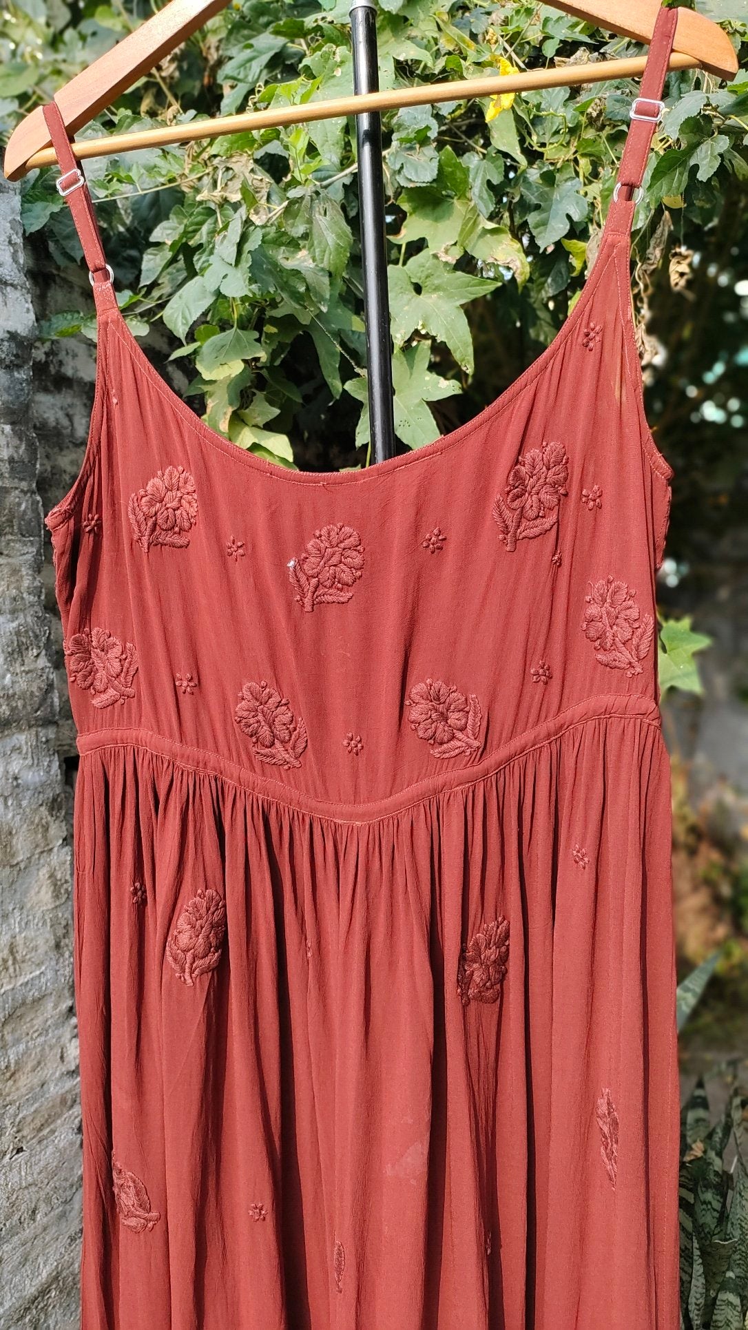 LVW Fashion luxurious Hershey Kiss Premium Georgette Chikankari tunic dress set displayed full ensemble with intricate embroidery details.