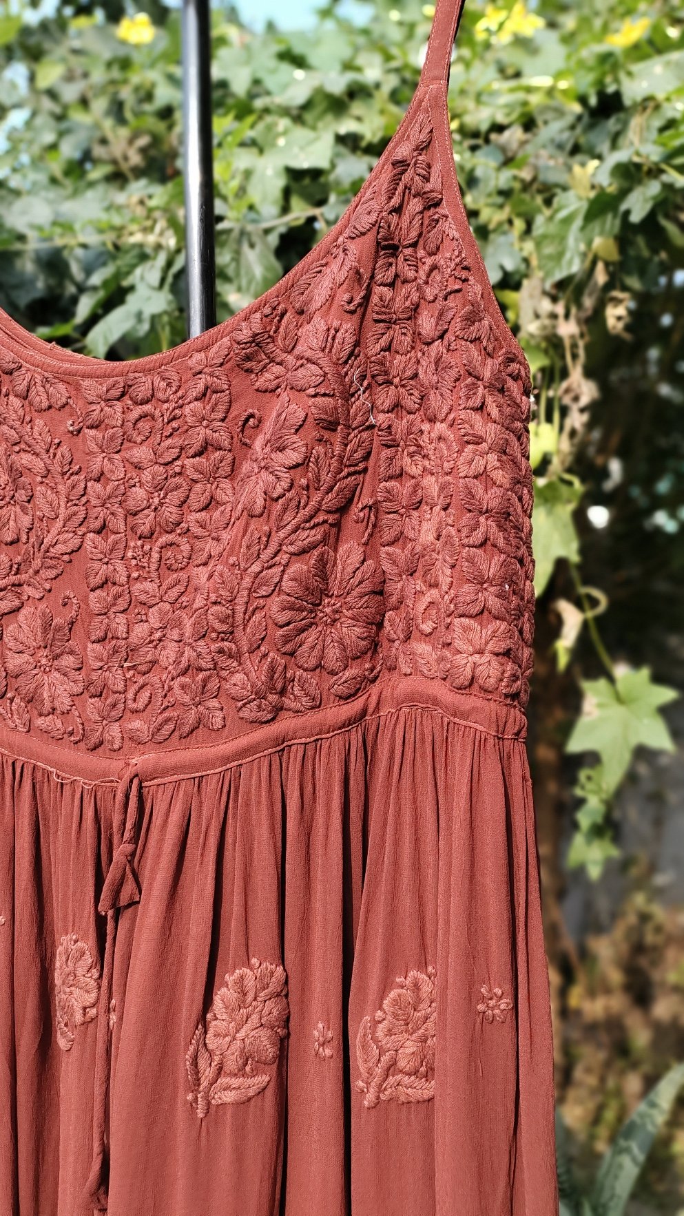 Hershey Kiss premium georgette Chikankari tunic dress set by LVW Fashion, featuring intricate embroidery and elegant design.