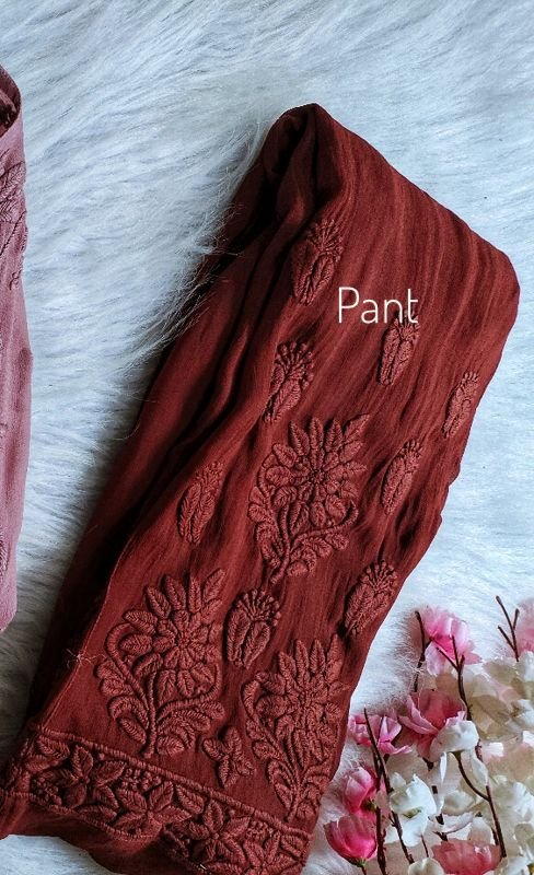 Hershey Kiss premium georgette chikankari tunic dress set by LVW Fashion, featuring intricate embroidery and full-length design.
