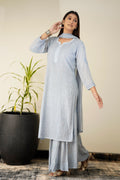 Gray Chikankari Gharara set by LVW Fashion Luxurious Look, featuring intricate embroidery and traditional style.