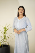 Gray Chikankari Gharara set by LVW Fashion with intricate embroidery, includes kurta and matching dupatta, luxurious traditional look.
