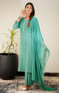 Luxurious LVW Fashion Chikankari Georgette Sharara Set with intricate embroidery, full-length sleeves and matching dupatta.