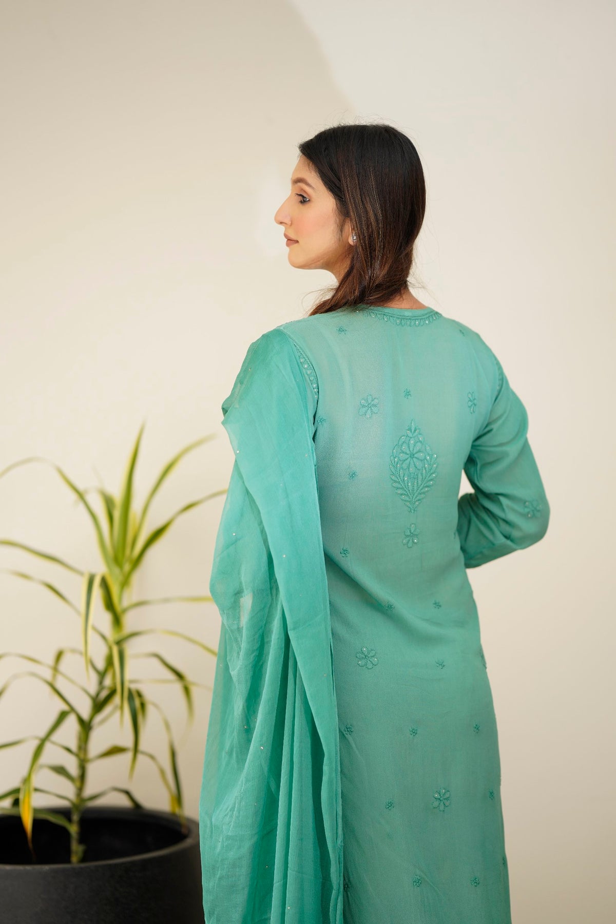 LVW Fashion Luxurious Chikankari Sharara Set in premium georgette with intricate embroidery, full-length ensemble in soft pastel tones.