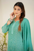 Luxurious Hoorain Georgette Chikankari Sharara Set by LVW Fashion, featuring intricate embroidery and elegant full-length design.