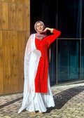 Hoorain red and white premium georgette Chikankari Sharara set by LVW Fashion, full-length traditional Indian attire with intricate embroidery.