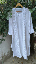 Luxurious LVW Fashion Luxurious Chikankari Kurta Set with pearls, kasab embroidery, georgette fabric, and silk slip.
