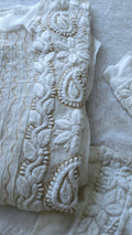 Luxurious look premium georgette Chikankari kurta set with pearls, Kasab embroidery, and silk slip by LVW Fashion Luxurious Chikankari.