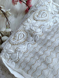 Luxurious look premium georgette Chikankari kurta set with pearls and Kasab embroidery, includes silk slip, by LVW Fashion Luxurious Chikankari.