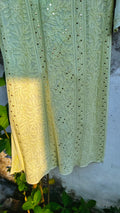 LVW Fashion luxurious Chikankari Pista Sunflower embroidery kurta with kamdani add-on, full set showcasing intricate craftsmanship.
