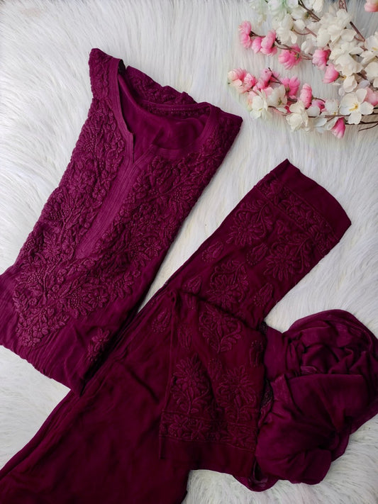 Premium Georgette Chikankari suit by LVW Fashion featuring intricate embroidery and a full set in soft, luxurious fabric.