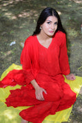 Resham Reddish Premium Georgette Chikankari Set by LVW Fashion featuring intricate embroidery and traditional design.