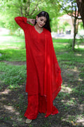 LVW Fashion luxury Resham Reddish premium georgette Chikankari set with intricate embroidery, full traditional dress ensemble.