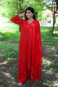 Luxurious Resham Reddish Georgette Chikankari set by LVW Fashion, featuring intricate embroidery and elegant design.