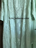 Winter green premium georgette handcrafted suit set by LVW Fashion with intricate chikankari embroidery, full ensemble displayed.