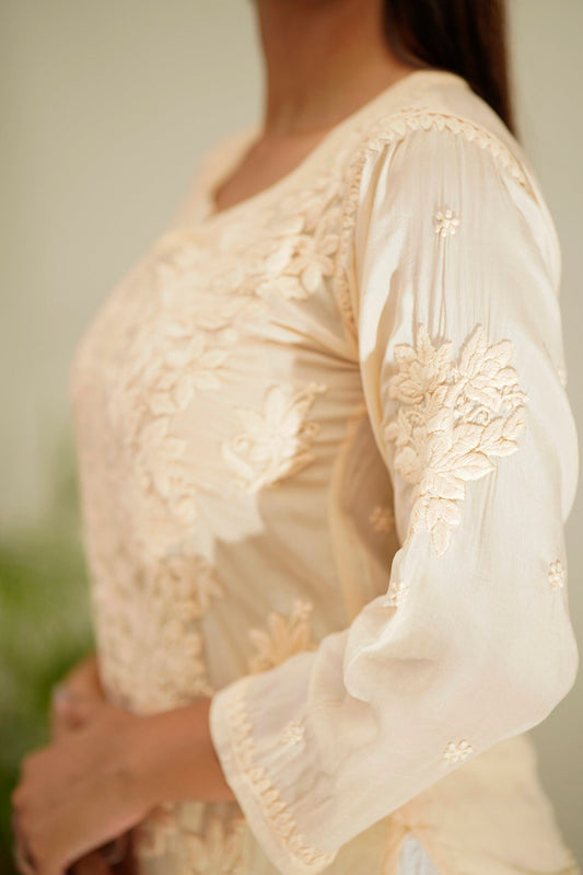 Heer Powder Brown Premium Silk Chikankari Kurta Set