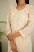 Heer Powder Brown premium silk Chikankari Kurta set with dupatta, featuring intricate embroidery, by LVW Fashion Luxurious Chikankari.