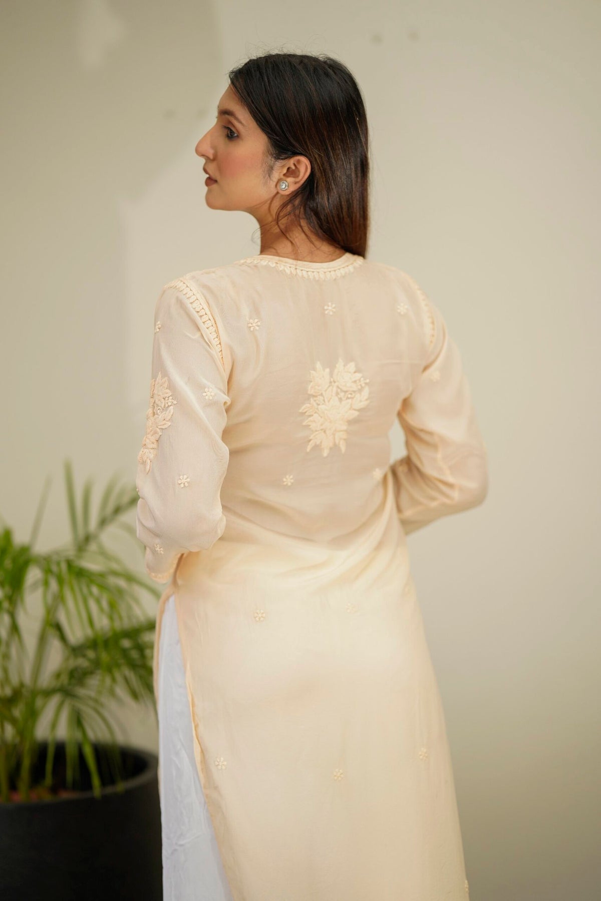 Heer Powder Brown Silk Chikankari Kurta Set by LVW Fashion, includes full set with dupatta, featuring intricate embroidery and luxurious fabric.