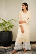 Heer Powder Brown silk Chikankari Kurta set with dupatta, full traditional ensemble by LVW Fashion Luxurious Chikankari.