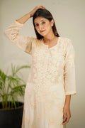Heer Powder Brown premium silk Chikankari Kurta set with dupatta, crafted by LVW Fashion Luxurious Chikankari.