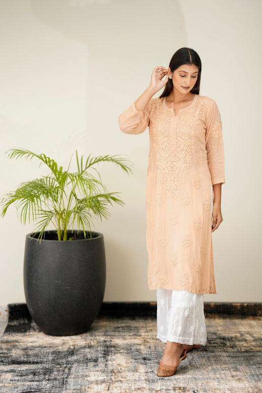 Heer Premium Silk Brown Chikankari Classic Look Kurta