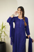 Zohra Indigo premium Georgette Chikankari Sharara set with intricate embroidery and attractive bottom design by LVW Fashion.