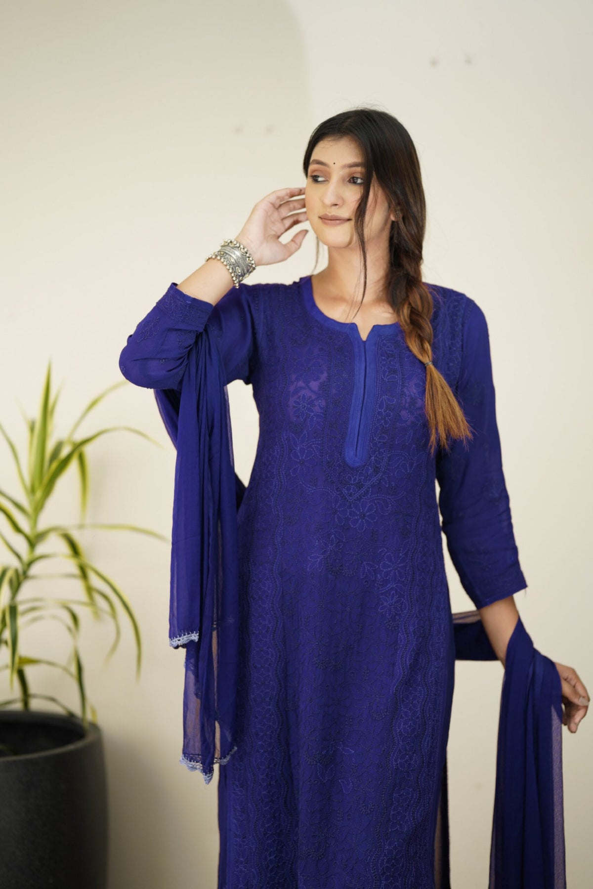 Zohra Indigo premium Georgette Chikankari Sharara set with intricate embroidery and attractive bottom design by LVW Fashion.