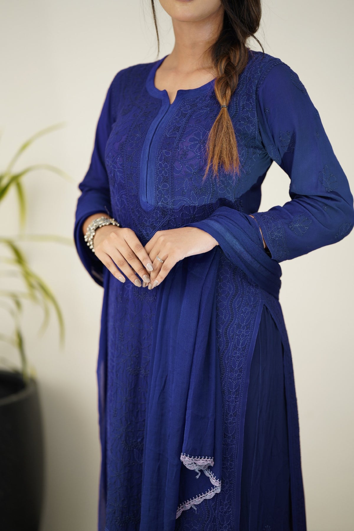 Zohra Indigo premium georgette Chikankari sharara set with intricate embroidery and attractive bottom design by LVW Fashion.