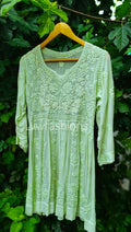 Grayish-blue Gazal Premium Georgette Chikankari Tunic Dress by LVW Fashion featuring intricate hand-stitched embroidery and a flowing silhouette.